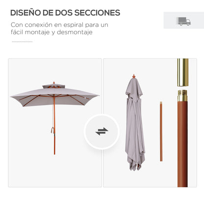 3x3x3 m Garden Umbrella Bamboo Patio Umbrella with Double Roof Pulley System Waterproof for Terrace Balcony Outdoor Gray