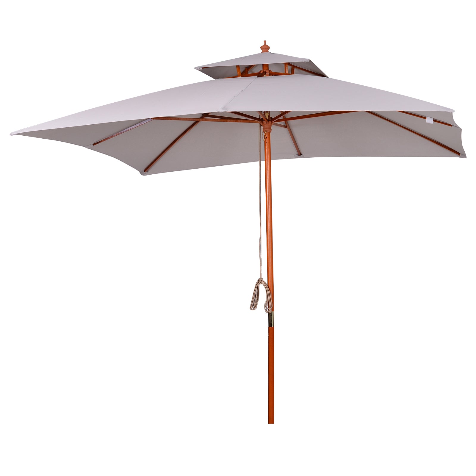 3x3x3 m Garden Umbrella Bamboo Patio Umbrella with Double Roof Pulley System Waterproof for Terrace Balcony Outdoor Gray