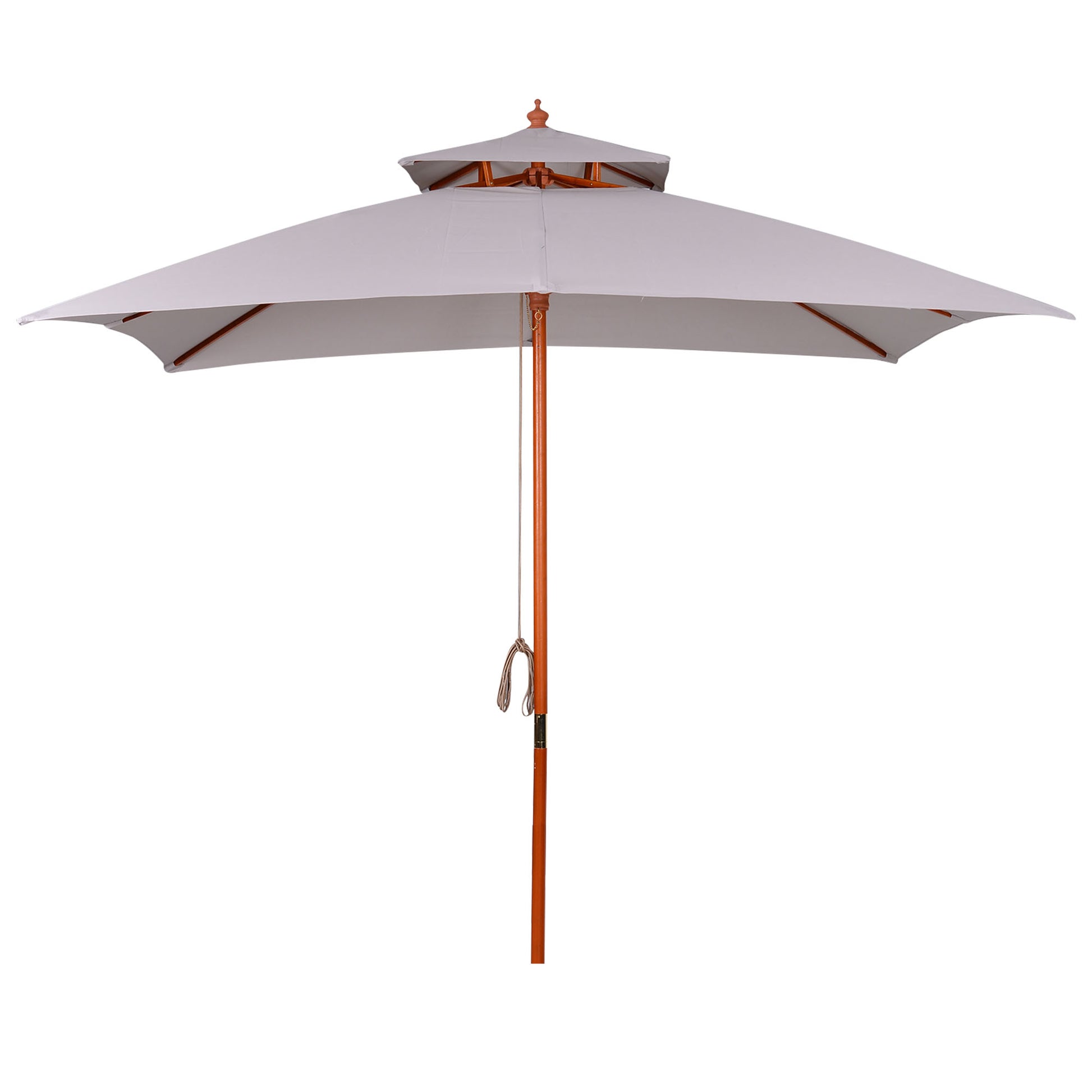 3x3x3 m Garden Umbrella Bamboo Patio Umbrella with Double Roof Pulley System Waterproof for Terrace Balcony Outdoor Gray