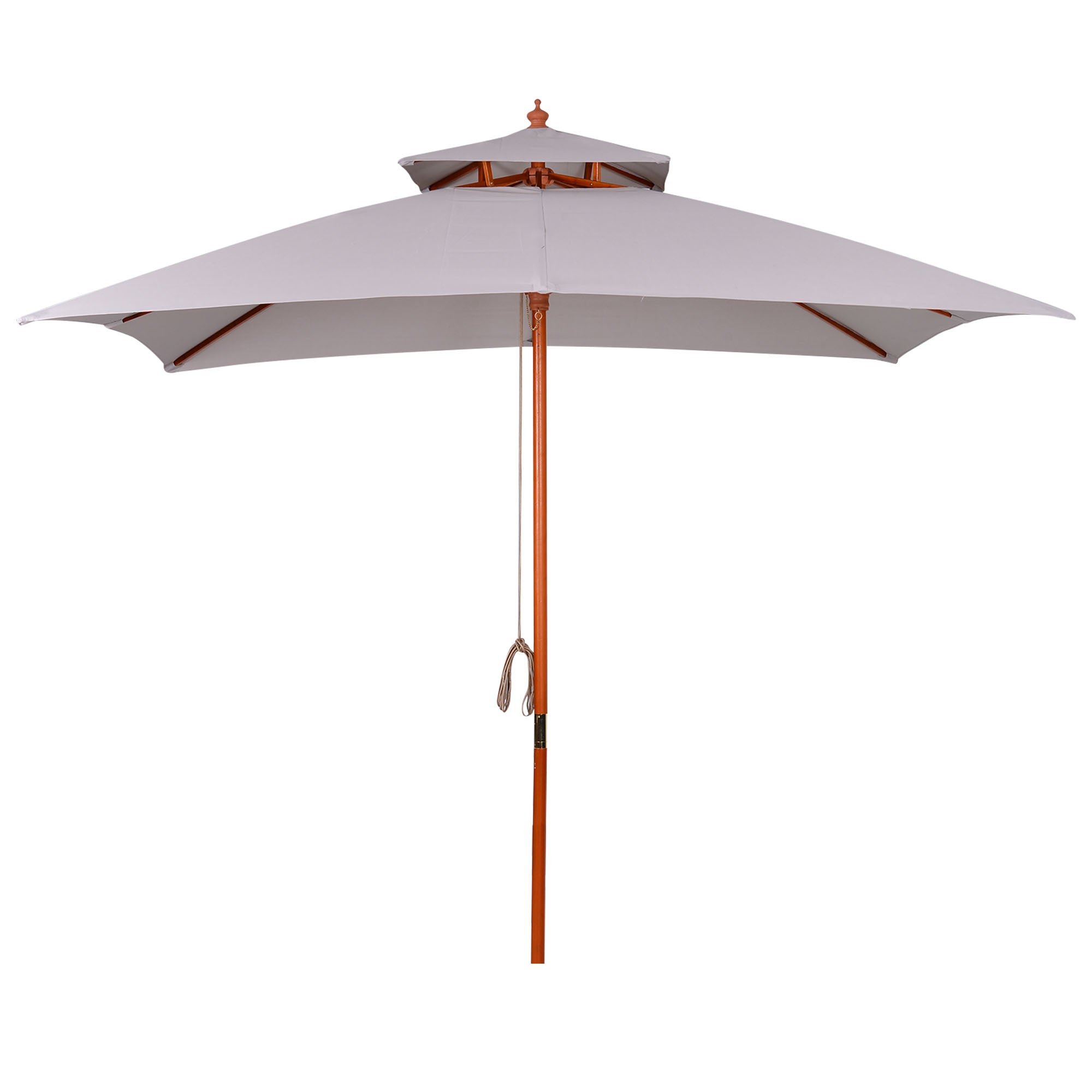 3x3x3 m Garden Umbrella Bamboo Patio Umbrella with Double Roof Pulley System Waterproof for Terrace Balcony Outdoor Gray