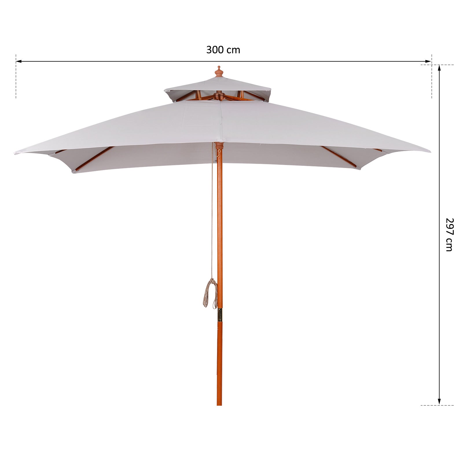 3x3x3 m Garden Umbrella Bamboo Patio Umbrella with Double Roof Pulley System Waterproof for Terrace Balcony Outdoor Gray
