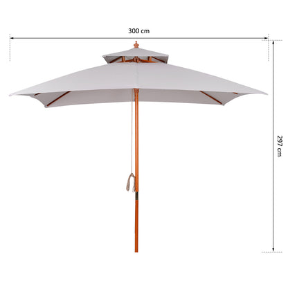 3x3x3 m Garden Umbrella Bamboo Patio Umbrella with Double Roof Pulley System Waterproof for Terrace Balcony Outdoor Gray