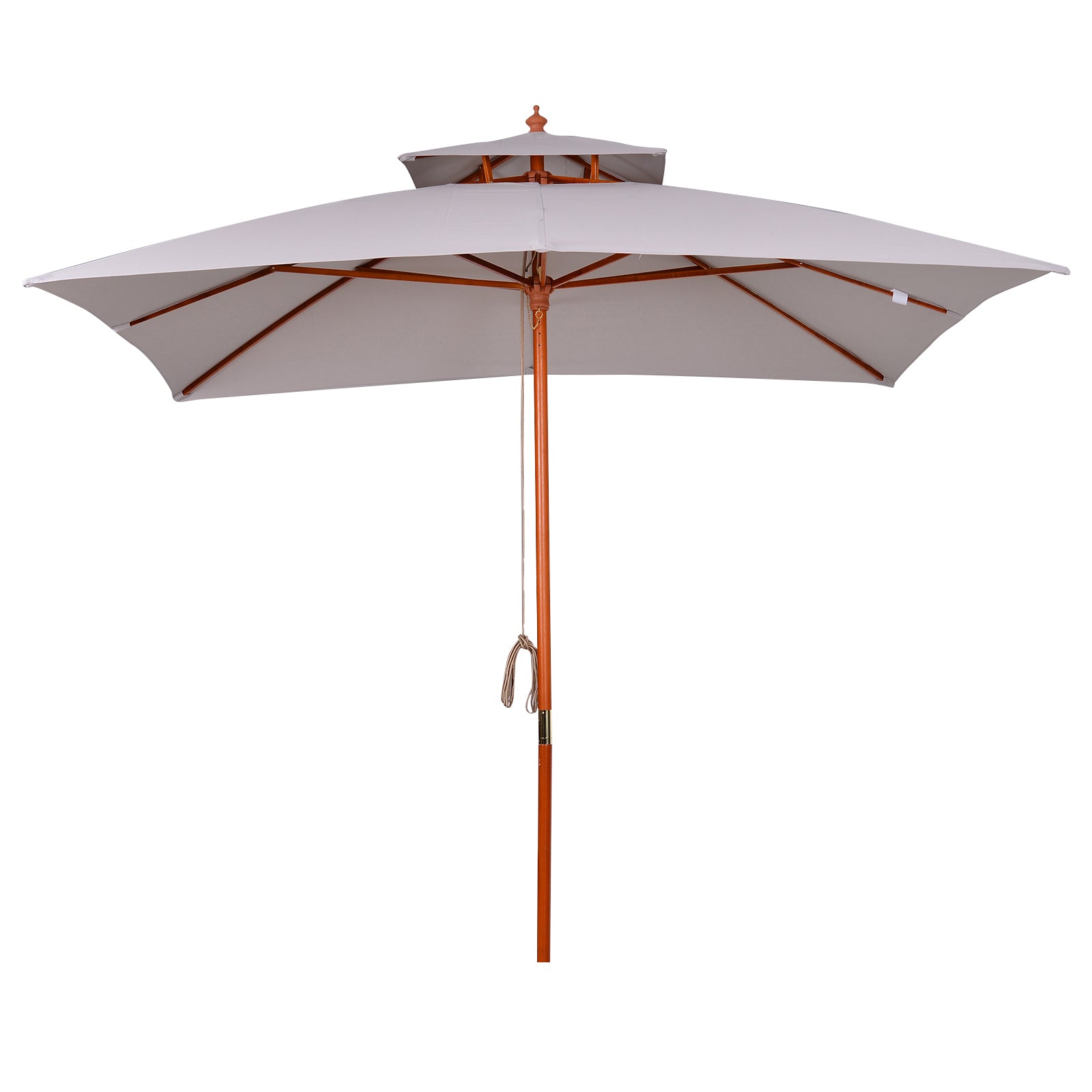 3x3x3 m Garden Umbrella Bamboo Patio Umbrella with Double Roof Pulley System Waterproof for Terrace Balcony Outdoor Gray