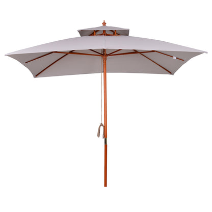 3x3x3 m Garden Umbrella Bamboo Patio Umbrella with Double Roof Pulley System Waterproof for Terrace Balcony Outdoor Gray