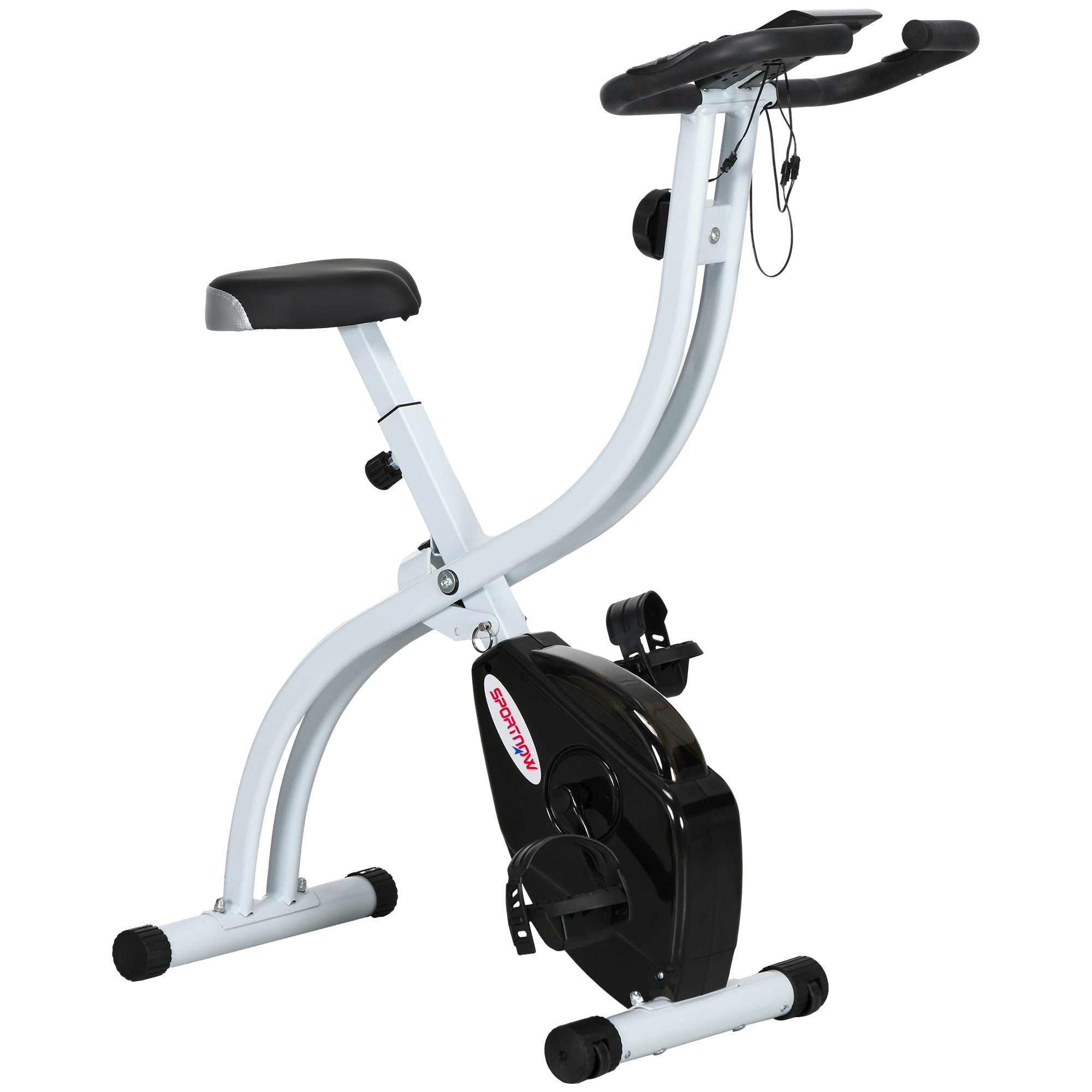 SPORTNOW Folding Magnetic Exercise Bike with 8 Resistance Levels & LCD Monitor — Adjustable Seat, Tablet Holder, Wheels, Pulse Sensor, Steel Frame, Black