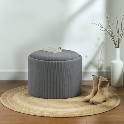 Storage Ottoman with Lid, Round Footstool Upholstered Ottoman Coffee Table with Corduroy Finish 56 x 56 x 42 cm Gray