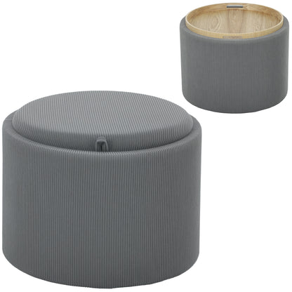 Storage Ottoman with Lid, Round Footstool Upholstered Ottoman Coffee Table with Corduroy Finish 56 x 56 x 42 cm Gray