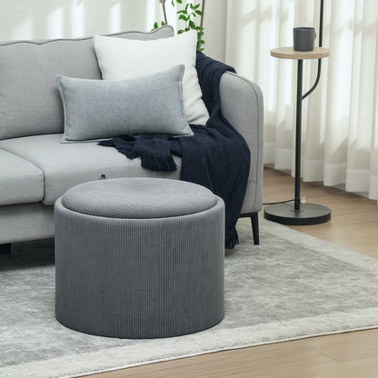 Storage Ottoman with Lid, Round Footstool Upholstered Ottoman Coffee Table with Corduroy Finish 56 x 56 x 42 cm Gray