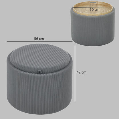 Storage Ottoman with Lid, Round Footstool Upholstered Ottoman Coffee Table with Corduroy Finish 56 x 56 x 42 cm Gray