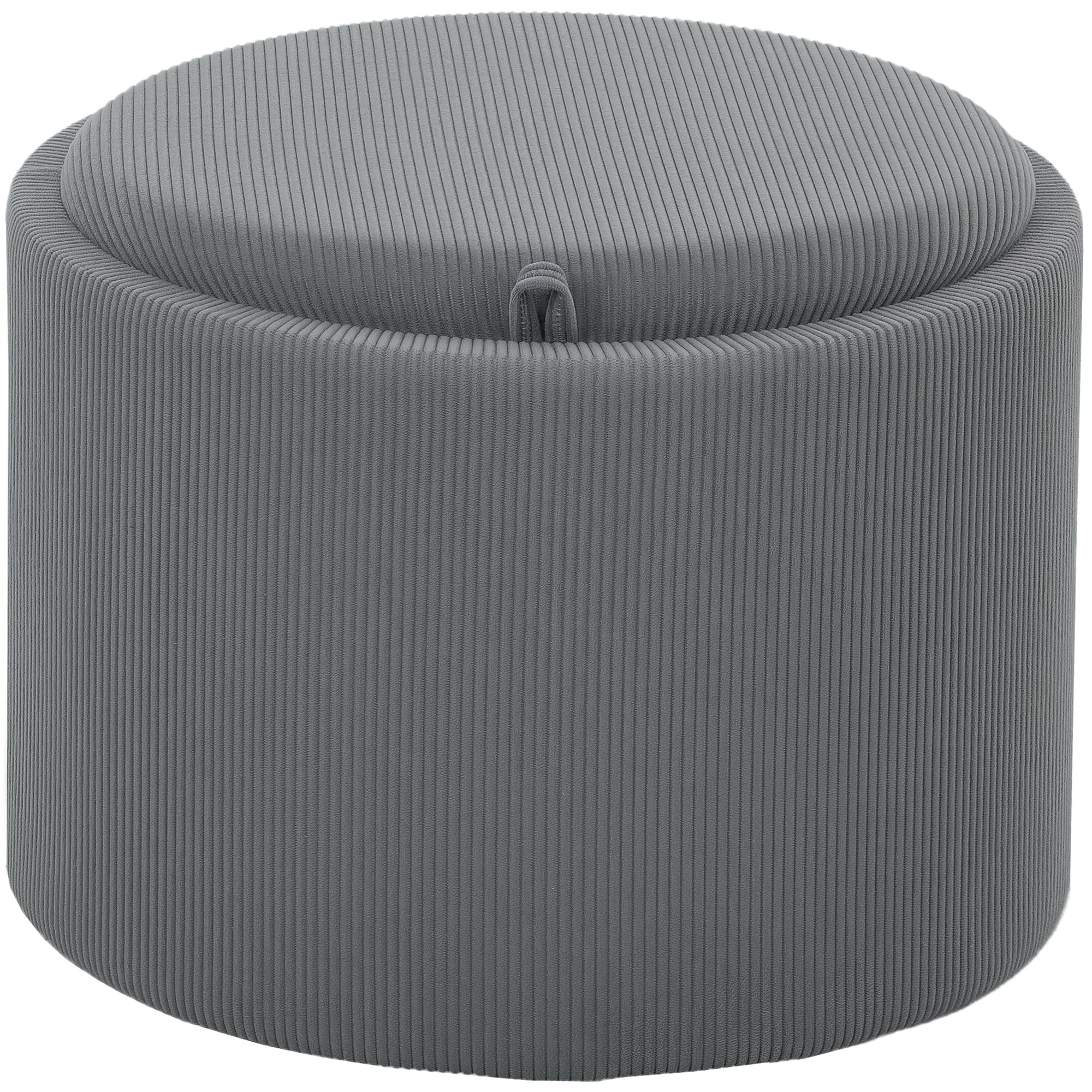 Storage Ottoman with Lid, Round Footstool Upholstered Ottoman Coffee Table with Corduroy Finish 56 x 56 x 42 cm Gray