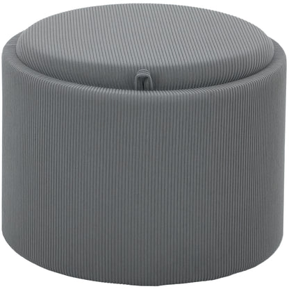 Storage Ottoman with Lid, Round Footstool Upholstered Ottoman Coffee Table with Corduroy Finish 56 x 56 x 42 cm Gray