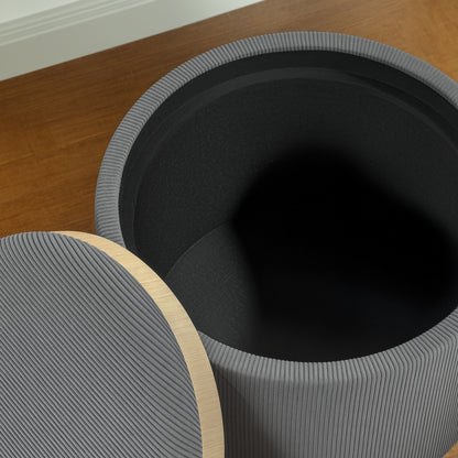 Storage Ottoman with Lid, Round Footstool Upholstered Ottoman Coffee Table with Corduroy Finish 56 x 56 x 42 cm Gray