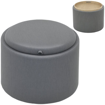 Storage Ottoman with Lid, Round Footstool Upholstered Ottoman Coffee Table with Corduroy Finish 56 x 56 x 42 cm Gray