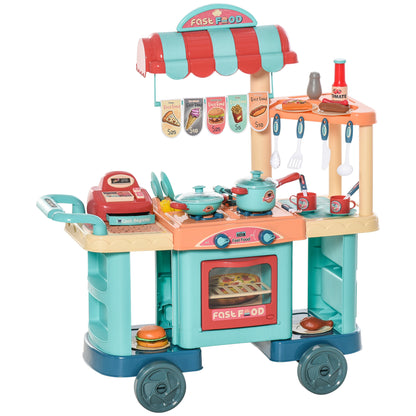 Toy Kitchen for Children 3-6 Years Old Kids Kitchen with Wheels Cash Register and Cooking Accessories 79.5x33x90.5 cm Multicolor