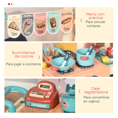 Toy Kitchen for Children 3-6 Years Old Kids Kitchen with Wheels Cash Register and Cooking Accessories 79.5x33x90.5 cm Multicolor
