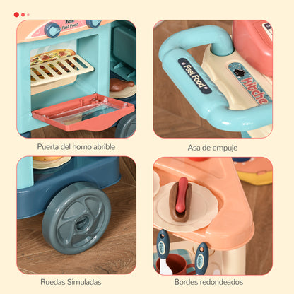 Toy Kitchen for Children 3-6 Years Old Kids Kitchen with Wheels Cash Register and Cooking Accessories 79.5x33x90.5 cm Multicolor