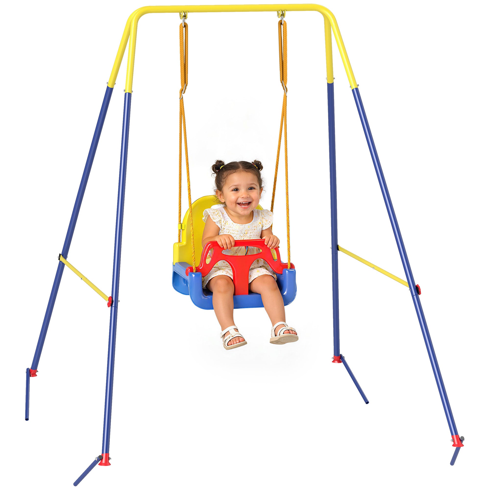 3-in-1 Adjustable Baby Swing with Backrest & Safety Harness — Fits Ages 9 Months–8 Years, Indoor & Outdoor, Blue