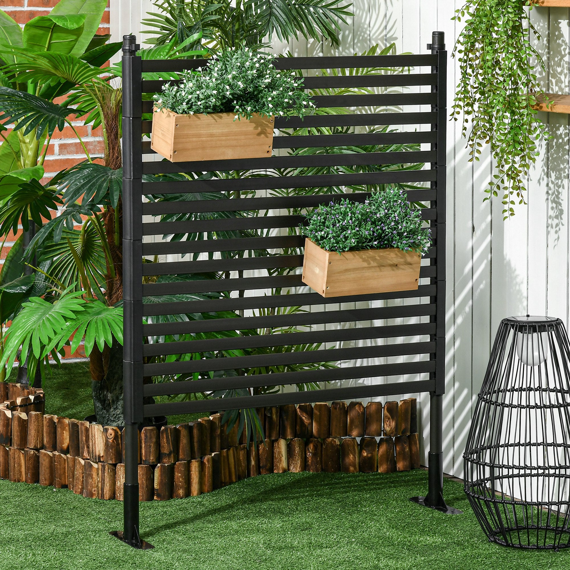 Modular Metal Garden Privacy Panel with Feet or Ground Stakes — 36.6 x 8.7 x 48.8 in (93 x 22 x 124 cm)