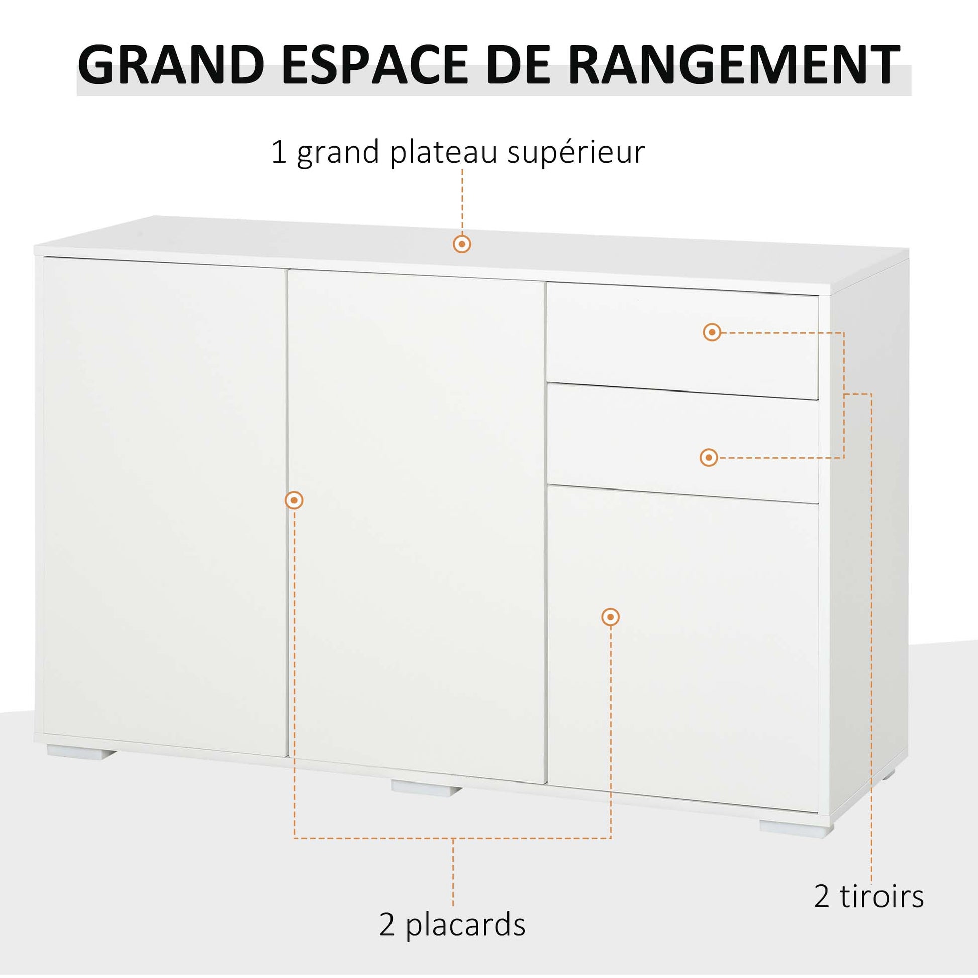 Storage Buffet Cabinet with 2 Sliding Drawers 3 Doors Adjustable Shelf Particle Board Panels 117 x 36 x 74 cm White