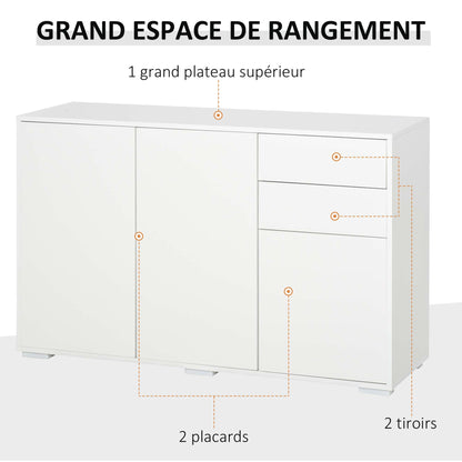 Storage Buffet Cabinet with 2 Sliding Drawers 3 Doors Adjustable Shelf Particle Board Panels 117 x 36 x 74 cm White