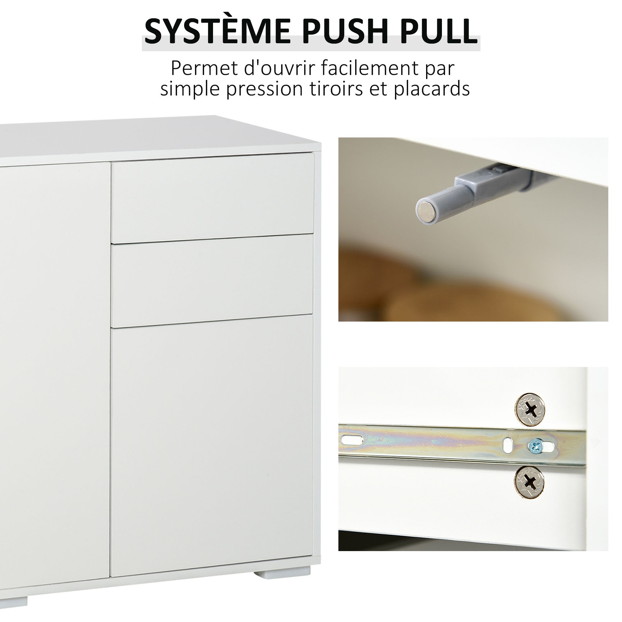 Storage Buffet Cabinet with 2 Sliding Drawers 3 Doors Adjustable Shelf Particle Board Panels 117 x 36 x 74 cm White