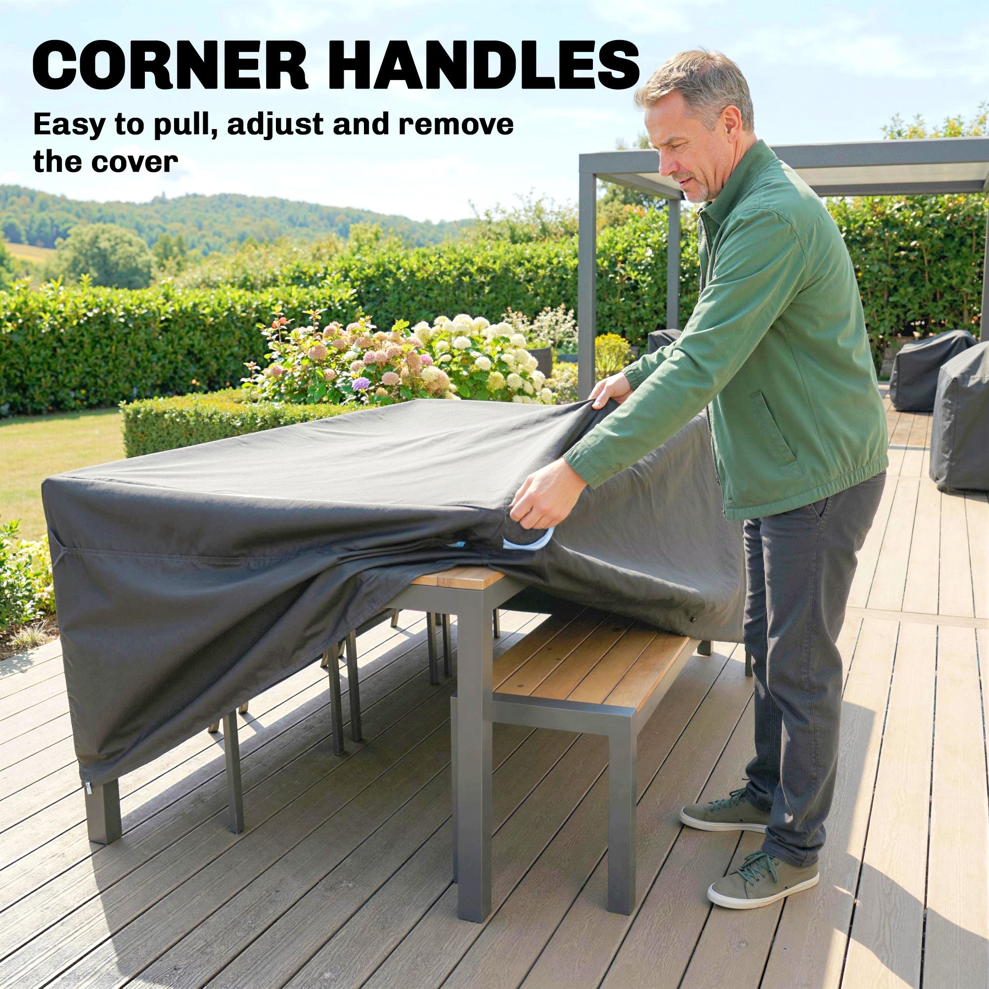 Protective Cover for Patio Furniture — Winterproof, Waterproof & UV-Resistant 420D Oxford, Windproof Cover for Tables, Patio Sets & Stackable Chairs, 180 x 120 x 74 cm (71 x 47 x 29 in), Black