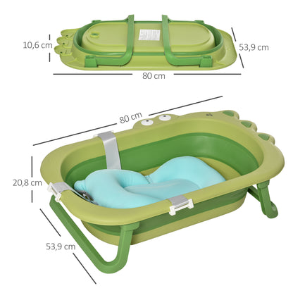 Folding Baby Bathtub Baby Bathtub 0-3 Years 50 Liters with Comfortable Cushion and Foldable Legs Load 110 lbs 31.5"x21.2"x8.2" Green