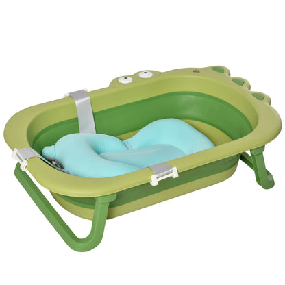 Folding Baby Bathtub Baby Bathtub 0-3 Years 50 Liters with Comfortable Cushion and Foldable Legs Load 110 lbs 31.5"x21.2"x8.2" Green