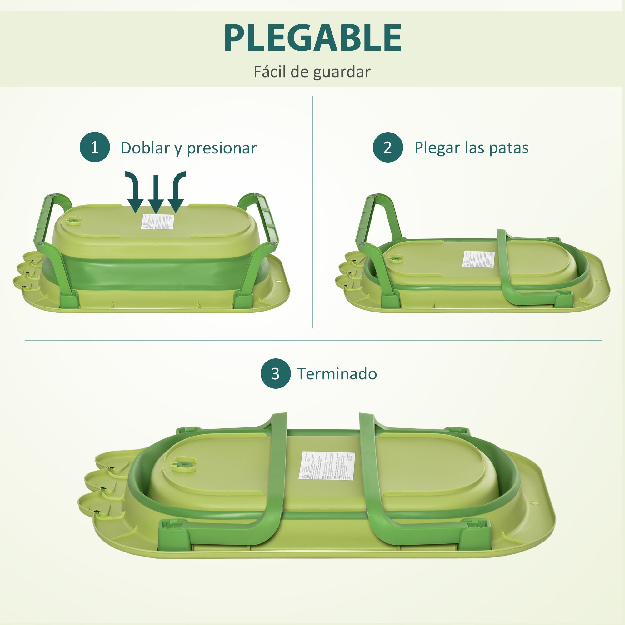 Folding Baby Bathtub Baby Bathtub 0-3 Years 50 Liters with Comfortable Cushion and Foldable Legs Load 110 lbs 31.5"x21.2"x8.2" Green