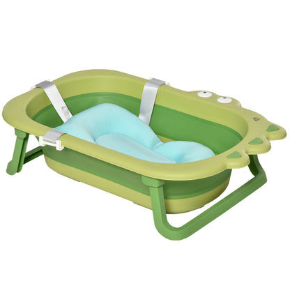 Folding Baby Bathtub Baby Bathtub 0-3 Years 50 Liters with Comfortable Cushion and Foldable Legs Load 110 lbs 31.5"x21.2"x8.2" Green