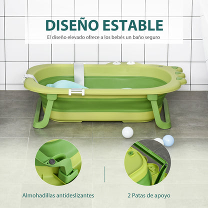 Folding Baby Bathtub Baby Bathtub 0-3 Years 50 Liters with Comfortable Cushion and Foldable Legs Load 110 lbs 31.5"x21.2"x8.2" Green