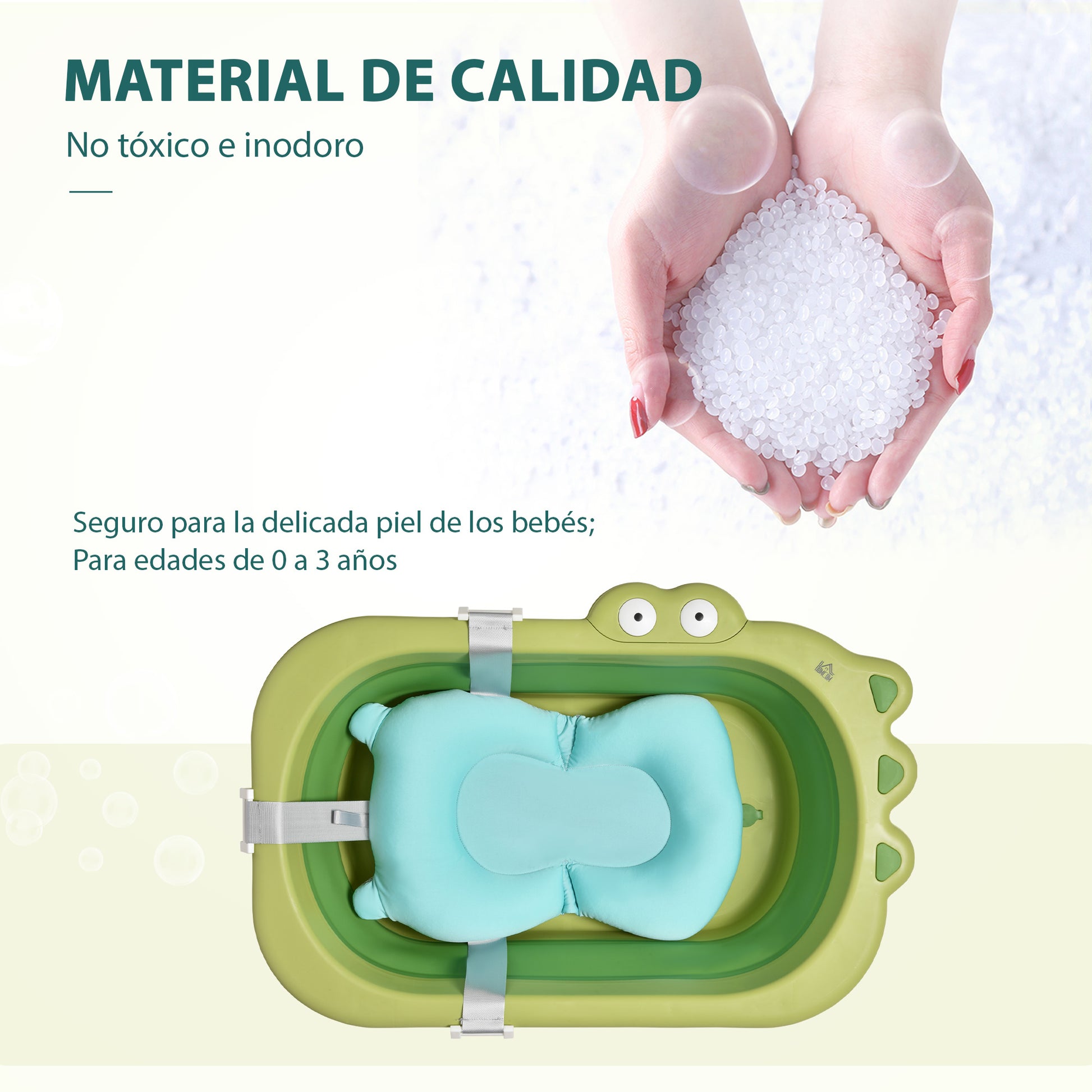 Folding Baby Bathtub Baby Bathtub 0-3 Years 50 Liters with Comfortable Cushion and Foldable Legs Load 110 lbs 31.5"x21.2"x8.2" Green