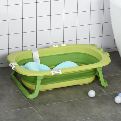 Folding Baby Bathtub Baby Bathtub 0-3 Years 50 Liters with Comfortable Cushion and Foldable Legs Load 110 lbs 31.5"x21.2"x8.2" Green