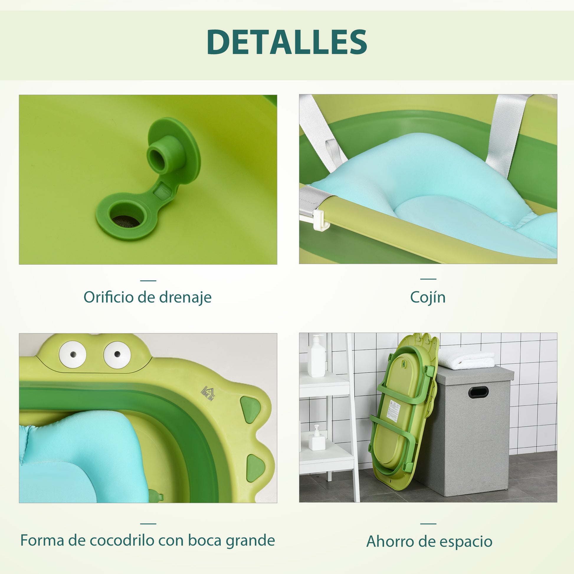 Folding Baby Bathtub Baby Bathtub 0-3 Years 50 Liters with Comfortable Cushion and Foldable Legs Load 110 lbs 31.5"x21.2"x8.2" Green