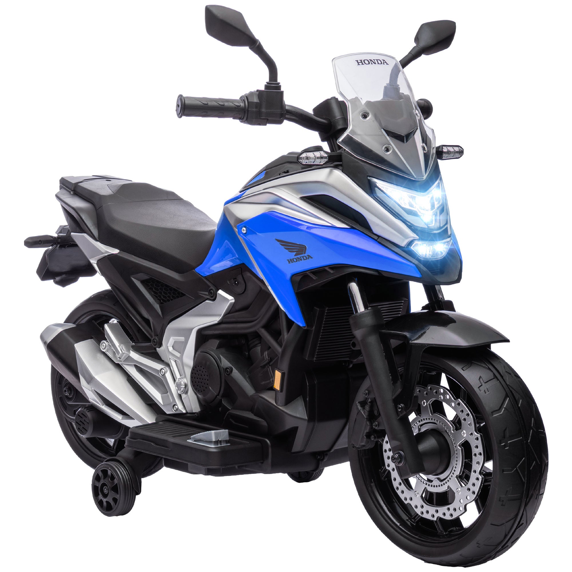 Electric Motorcycle for Kids Honda Ride-On Motorcycle for Kids 3 to 6 Years Old with Music, Headlights - Electric Vehicle with 2 Training Wheels - 107L x 46W x 75H cm Blue