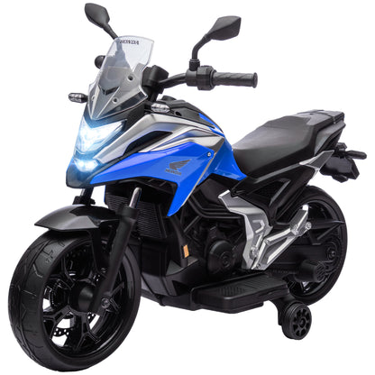 Electric Motorcycle for Kids Honda Ride-On Motorcycle for Kids 3 to 6 Years Old with Music, Headlights - Electric Vehicle with 2 Training Wheels - 107L x 46W x 75H cm Blue