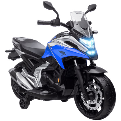 Electric Motorcycle for Kids Honda Ride-On Motorcycle for Kids 3 to 6 Years Old with Music, Headlights - Electric Vehicle with 2 Training Wheels - 107L x 46W x 75H cm Blue