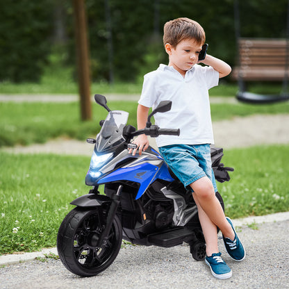 Electric Motorcycle for Kids Honda Ride-On Motorcycle for Kids 3 to 6 Years Old with Music, Headlights - Electric Vehicle with 2 Training Wheels - 107L x 46W x 75H cm Blue