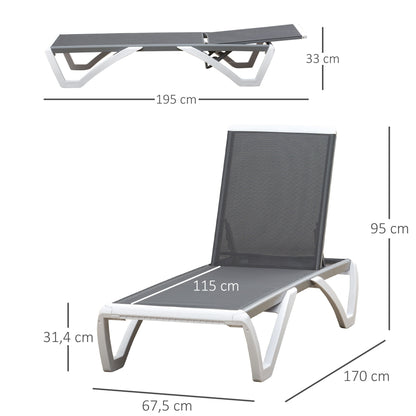 Garden Lounger Alu Sun Lounger Fabric Lounger Relax Lounger 5-way adjustable ergonomic Texteline Gray+White 170 x 67.5 x 95 cm