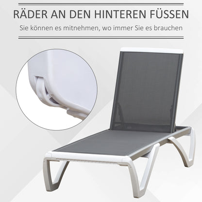 Garden Lounger Alu Sun Lounger Fabric Lounger Relax Lounger 5-way adjustable ergonomic Texteline Gray+White 170 x 67.5 x 95 cm