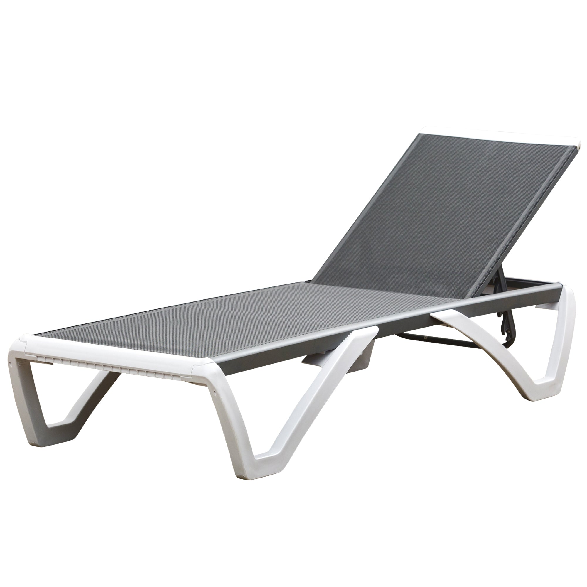 Garden Lounger Alu Sun Lounger Fabric Lounger Relax Lounger 5-way adjustable ergonomic Texteline Gray+White 170 x 67.5 x 95 cm