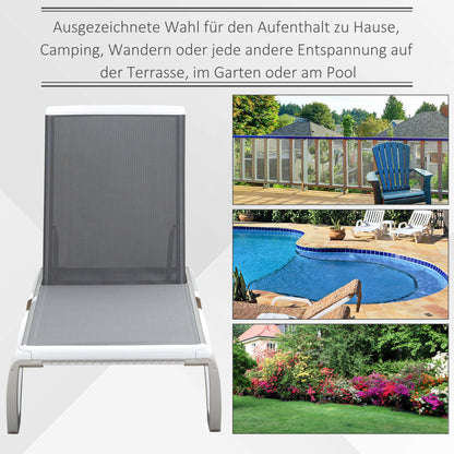 Garden Lounger Alu Sun Lounger Fabric Lounger Relax Lounger 5-way adjustable ergonomic Texteline Gray+White 170 x 67.5 x 95 cm