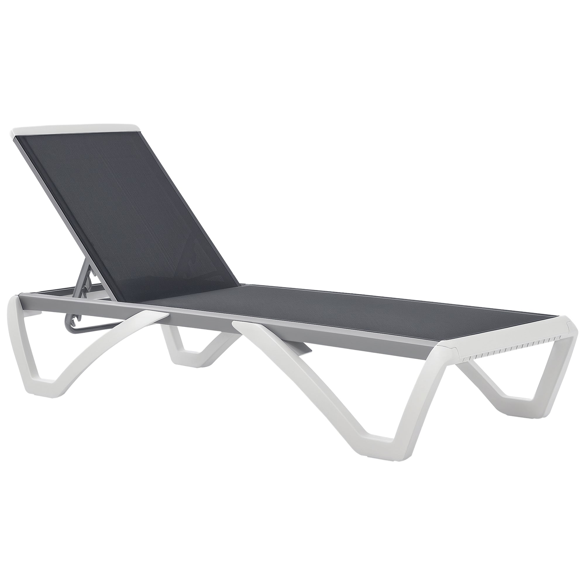 Garden Lounger Alu Sun Lounger Fabric Lounger Relax Lounger 5-way adjustable ergonomic Texteline Gray+White 170 x 67.5 x 95 cm