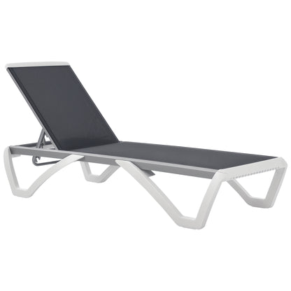 Garden Lounger Alu Sun Lounger Fabric Lounger Relax Lounger 5-way adjustable ergonomic Texteline Gray+White 170 x 67.5 x 95 cm