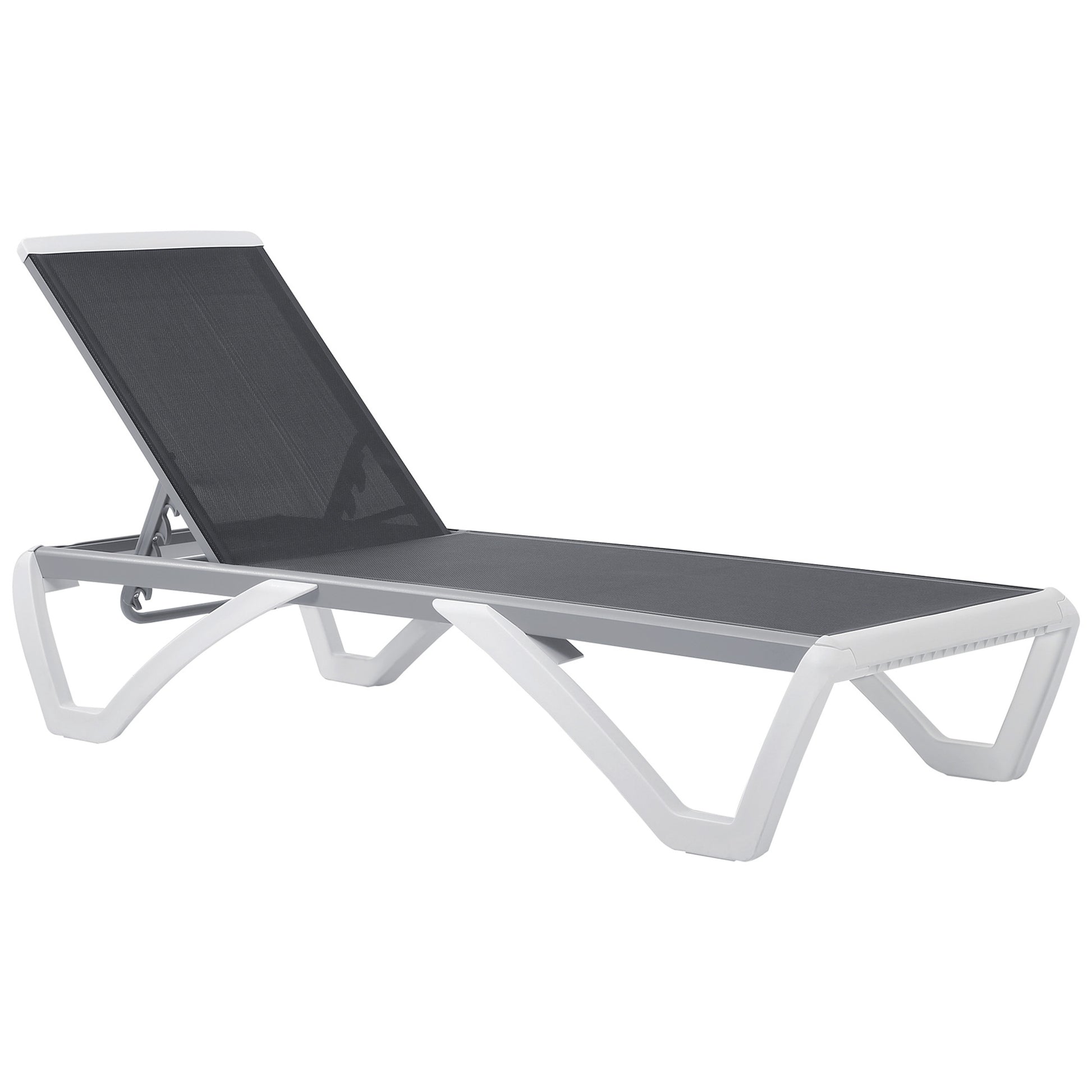 Garden Lounger Alu Sun Lounger Fabric Lounger Relax Lounger 5-way adjustable ergonomic Texteline Gray+White 170 x 67.5 x 95 cm