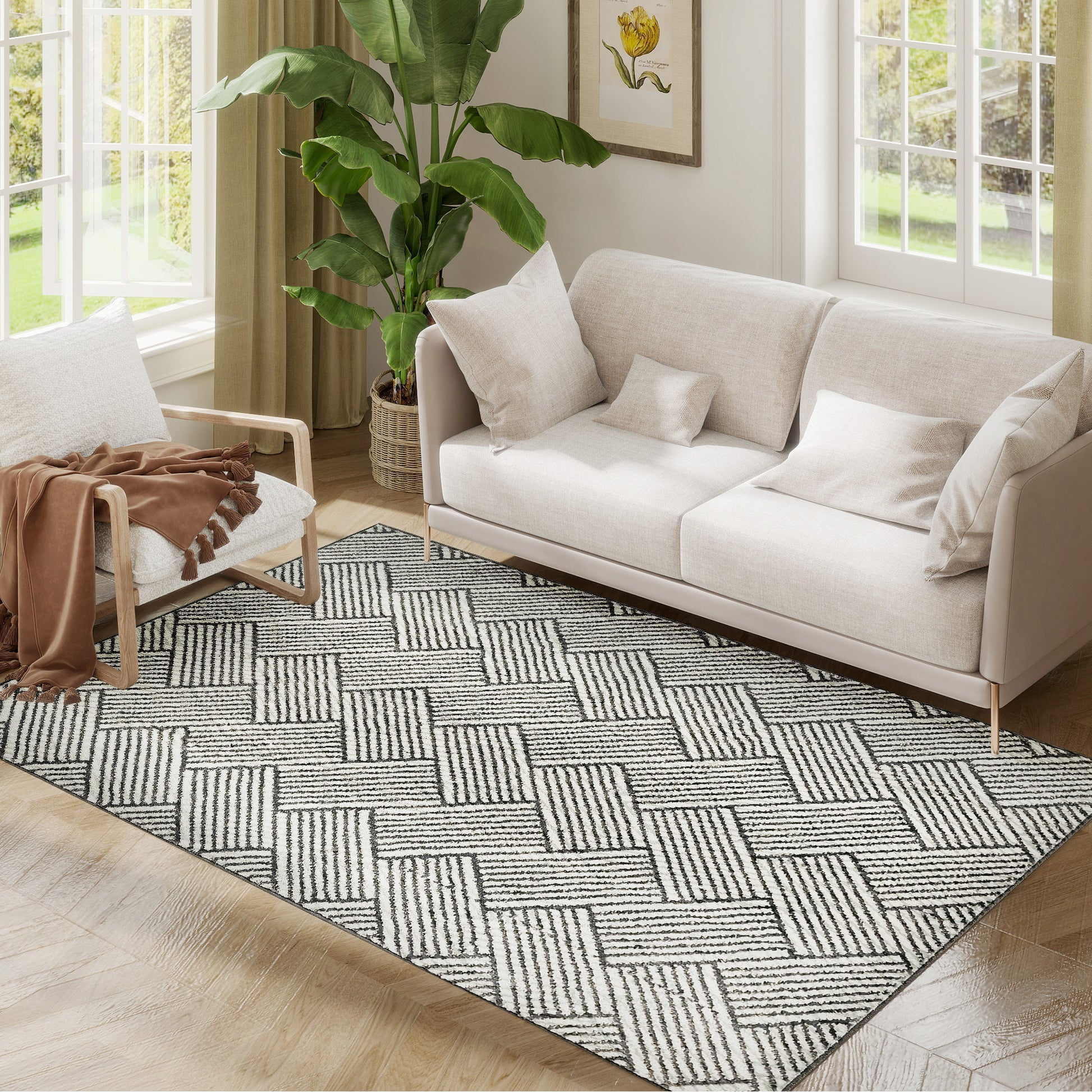 Living Room Carpet 170 x 120 cm Short Pile Carpet, Machine Washable, Hypoallergenic, for Living Room, Bedroom, Office, Light Grey