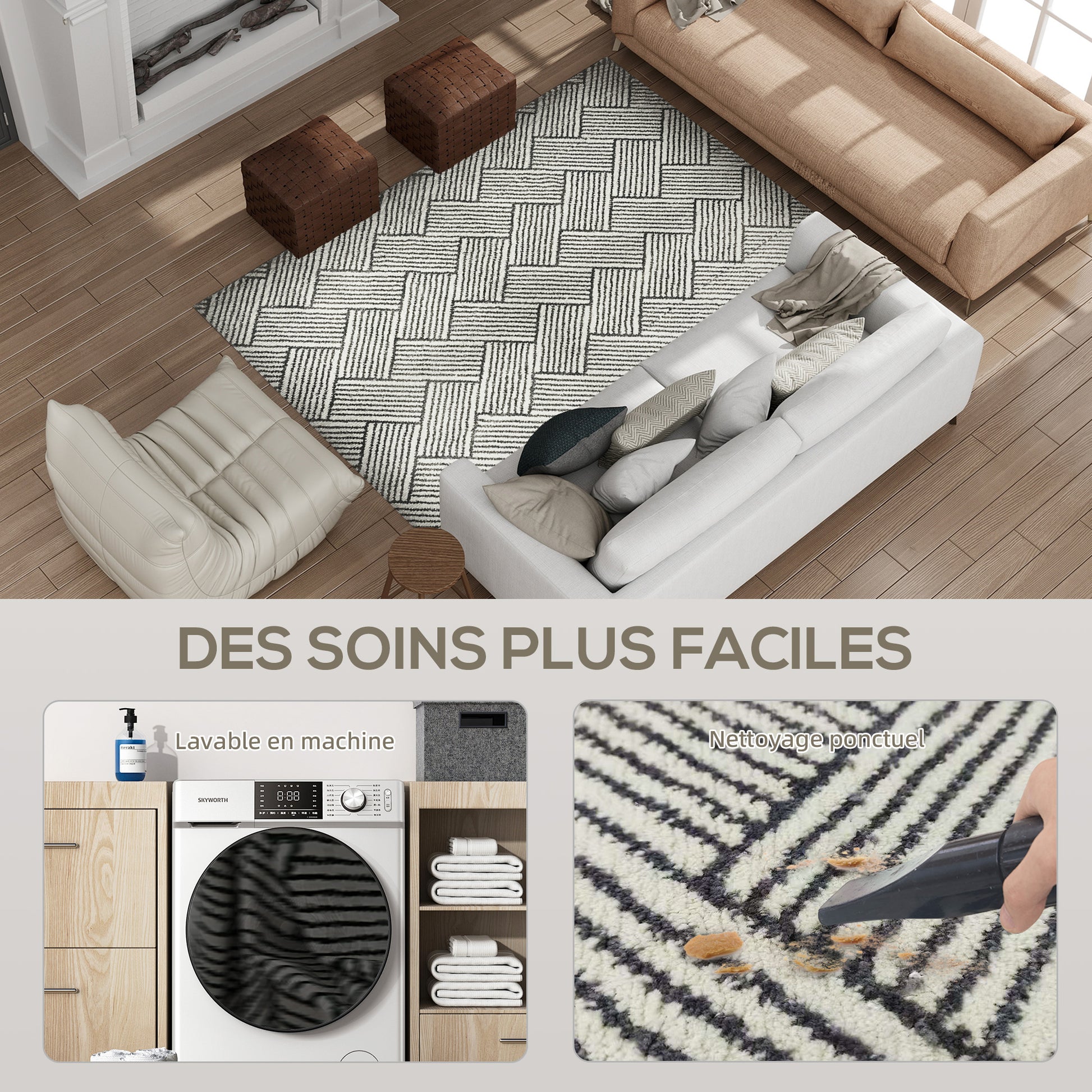 Living Room Carpet 170 x 120 cm Short Pile Carpet, Machine Washable, Hypoallergenic, for Living Room, Bedroom, Office, Light Grey