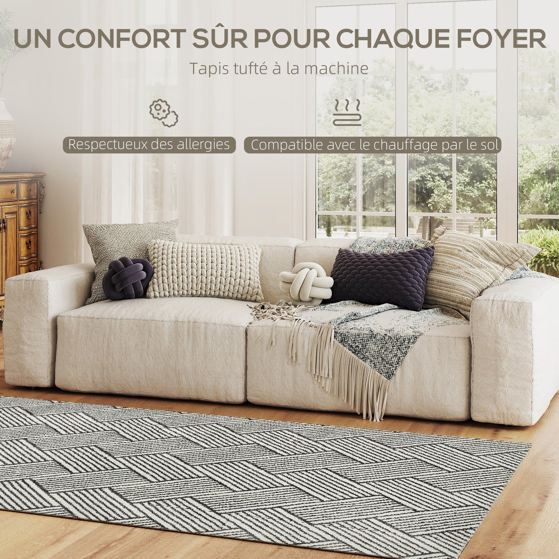 Living Room Carpet 170 x 120 cm Short Pile Carpet, Machine Washable, Hypoallergenic, for Living Room, Bedroom, Office, Light Grey