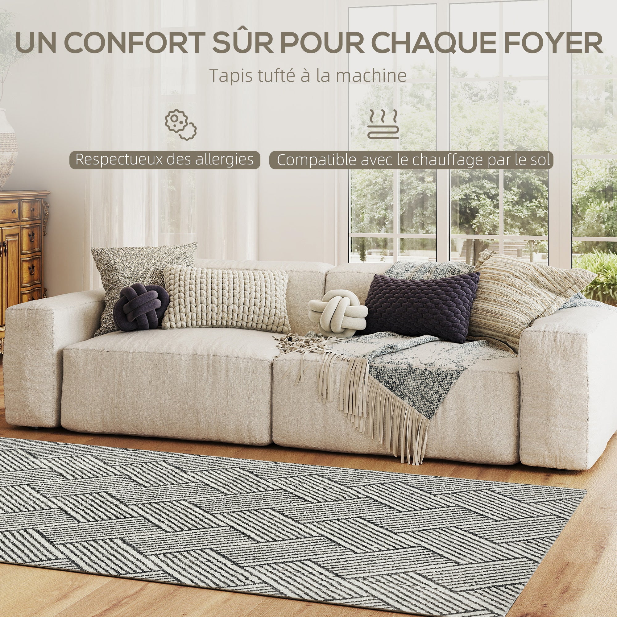 Living Room Carpet 170 x 120 cm Short Pile Carpet, Machine Washable, Hypoallergenic, for Living Room, Bedroom, Office, Light Grey
