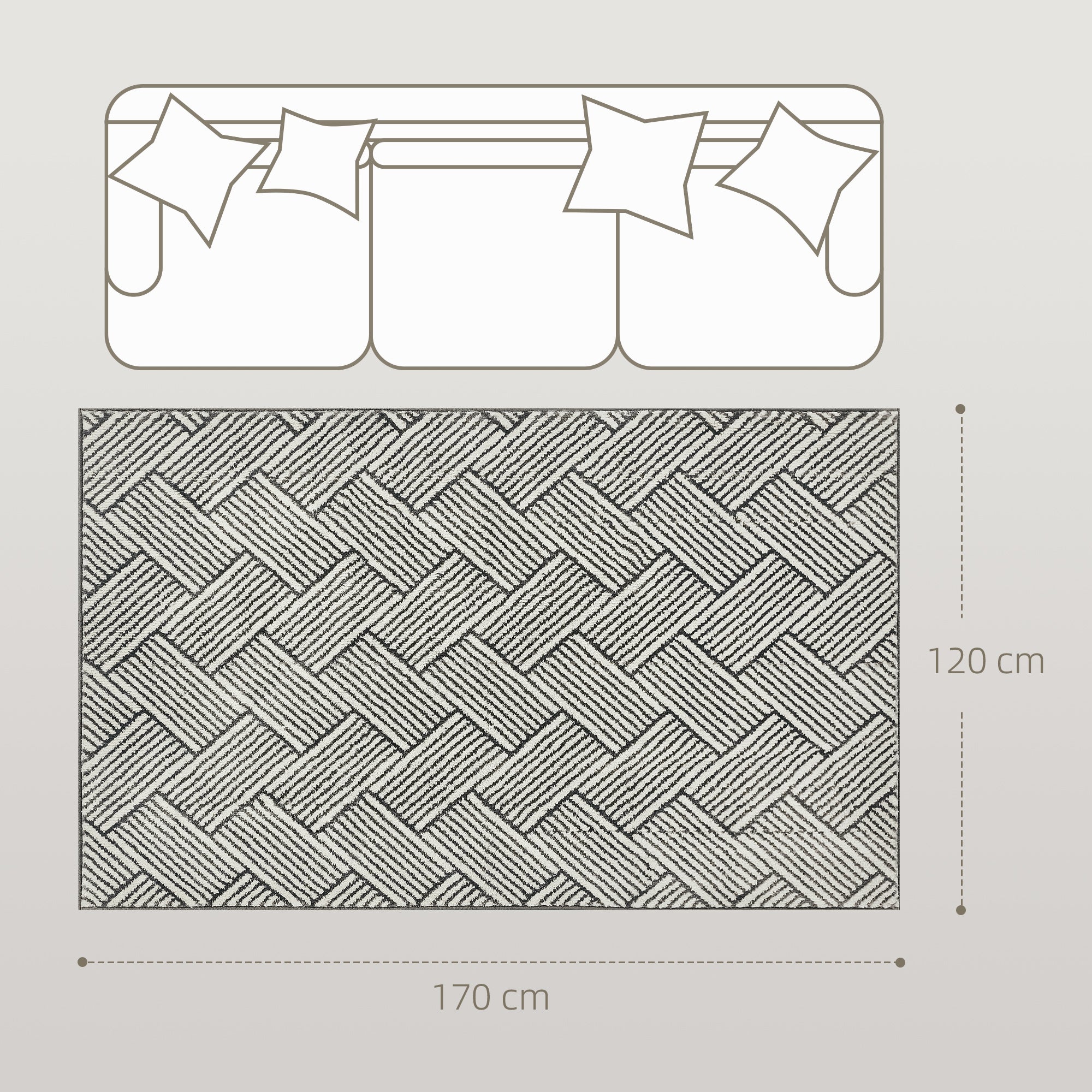Living Room Carpet 170 x 120 cm Short Pile Carpet, Machine Washable, Hypoallergenic, for Living Room, Bedroom, Office, Light Grey